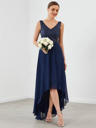 Sexy High-Low Maxi Chiffon Evening Dress with Sequin