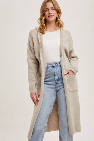 LONGLINE HOODIE OPEN FRONT CARDIGAN