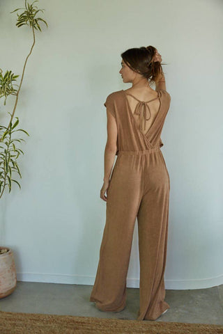 Knit Wide‑Leg Short Sleeve Jumpsuit