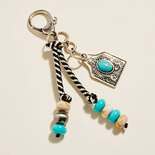 Semi Precious Cow Tag Beads Bag Charm Keychain