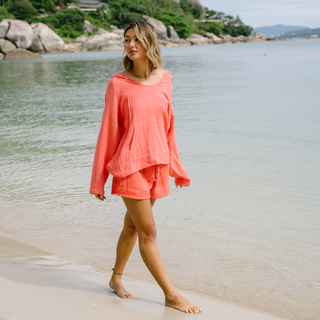 Coral Cotton Cabana Shorts