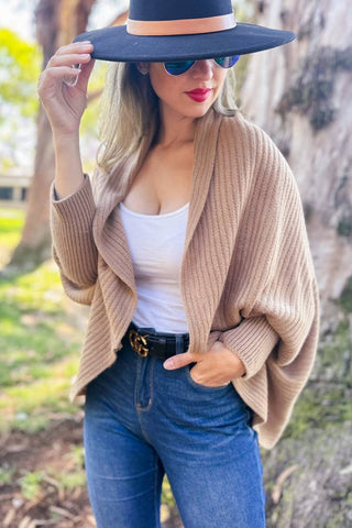 City Chic Taupe Shrug – Soft Ribbed Knit Cardigan
