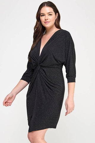 Curvy Glitter Dot Draped Midi Dress