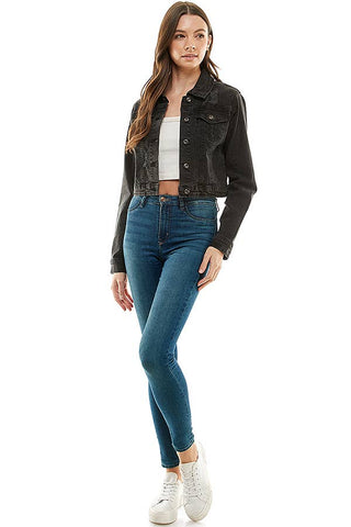 Women's Distressed Denim Jacket - 100% Cotton Classic Blue