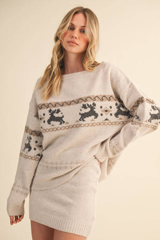 FROSTY REINDEER OFF THE SHOULDER COZY SWEATER SKIRT SET