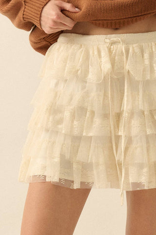 Lace and Tulle Tiered Ruffle Mini Skirt
