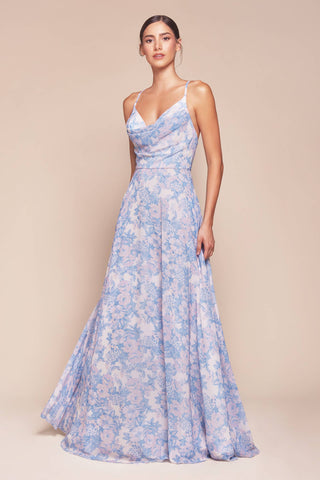Floral Satin A-Line Dress with Open Back | Laciann Collective