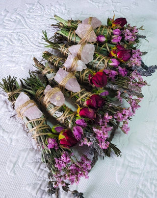 Rose Quartz, Rosemary, Sage, and Lavender Smudge Stick