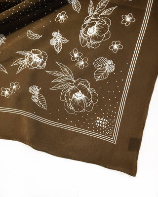 Deep Olive Floral Silk Bandana Scarf