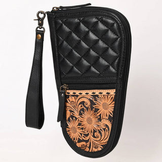 Black Quilted Leather Pistol Case with Tooled Floral | Laciann Collective