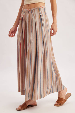 Desert Multi-Stripe Pleated Front Wide-Leg Pants