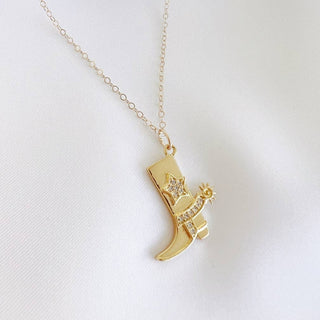 Country Girl Cowboy Boot Bachelorette Necklace Gold Filled