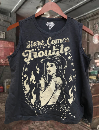 Here Comes Trouble Muscle Crop Top