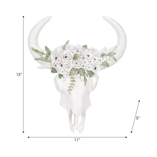 White Floral Bull Skull Wall Décor, 13 in.