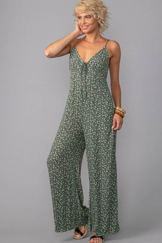 Vintage Tiny Floral Wide Leg Flowy Jumpsuit with Pockets
