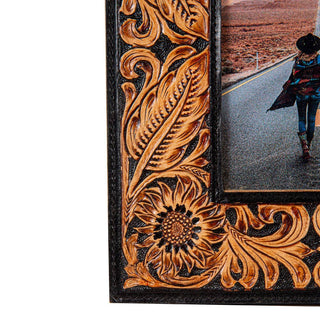 Wyburn Canyon Hand-Tooled Leather Sunflower Photo Frame
