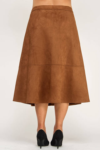 Plus Size Button-Front Faux Suede A-Line Midi Skirt