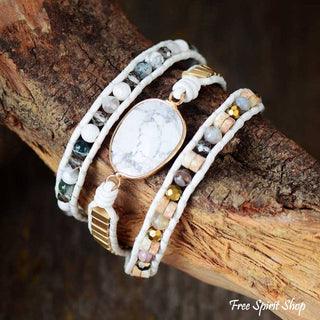 White Howlite & Gold Bead Wrap Bracelet
