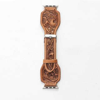 Lone Star Hand-Tooled Leather Apple Watch Band in Antique Saddle Brown