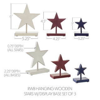 Red White & Blue Hanging Wooden Stars with Display Base Set of 3