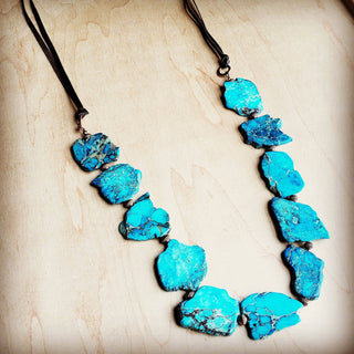 Turquoise Regalite Slab Necklace with Leather Ties