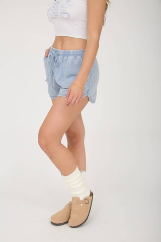 Arroyo Drift Acid Wash Knit Shorts in Light Blue