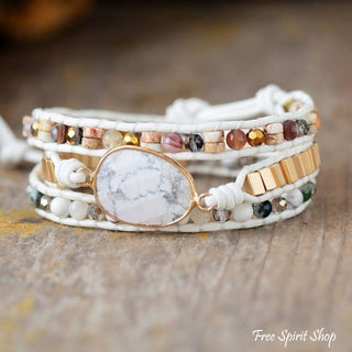 White Howlite & Gold Bead Wrap Bracelet
