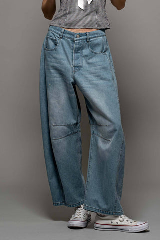 Etched Inseam Bootcut Barrel Jeans