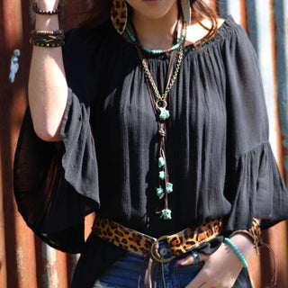 Leather Lasso Necklace with Turquoise Accents