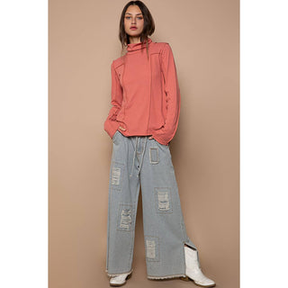 Pol Clothing Distressed Stripe Denim Wide-Leg Jeans