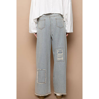 Pol Clothing Distressed Stripe Denim Wide-Leg Jeans