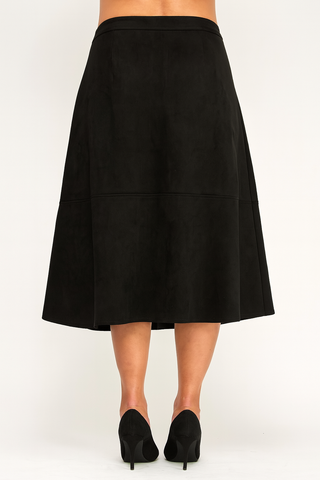 Plus Size Button-Front Faux Suede A-Line Midi Skirt