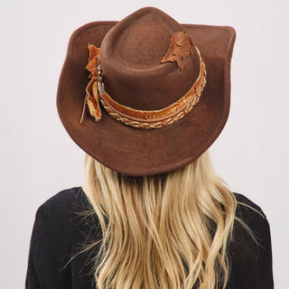 Distressed Cowgirl Fedora with Feather Detail