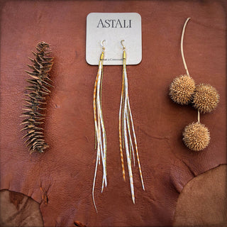Mini Feather Earrings - Blonde Grizzly / Gold