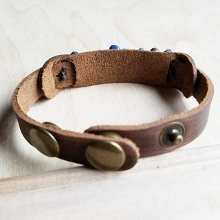 Genuine Leather Narrow Cuff with Turquoise Regalite Stones