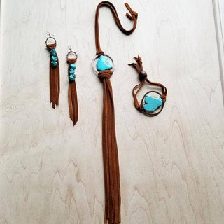 Leather Fringe Earrings with Turquoise Chunks
