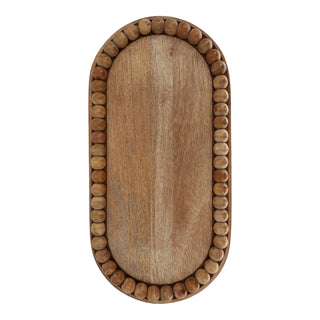 Mango Wood Decorative Tray with Beaded Ball Feet, 16 in.