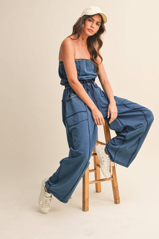 Strapless Barrel Pants Jumpsuit with Tie Waist | Laciann Collective