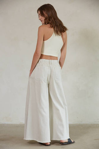 Stone Cotton Denim Wide Leg Pants