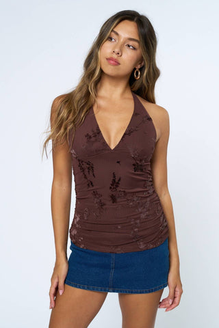 Burnout Velvet Mesh Halter Top