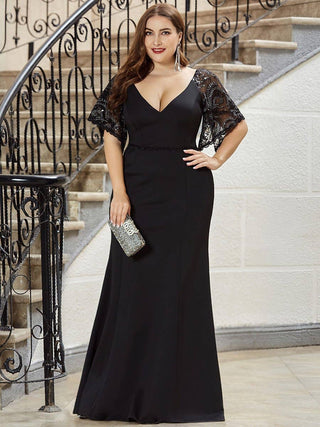 Maxi V Neck Party Dress with Flare Sleeves