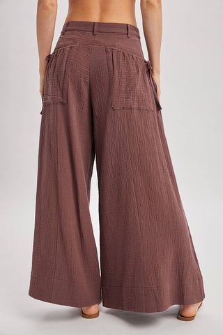 Drawstring Patch Pockets Wide Leg Pants