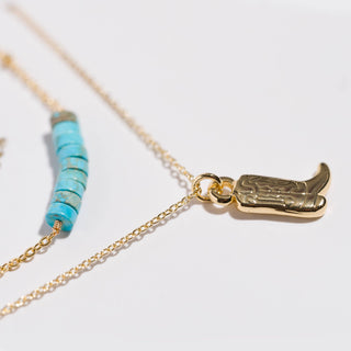 Stride Gold Boot with Turquoise Necklace Set