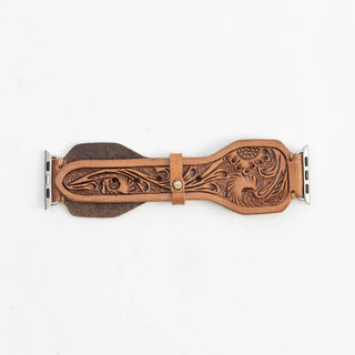 Lone Star Hand-Tooled Leather Apple Watch Band in Antique Saddle Brown