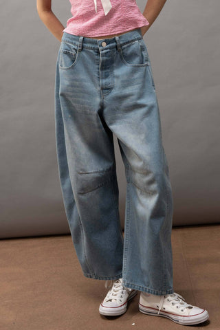 Etched Inseam Bootcut Barrel Jeans
