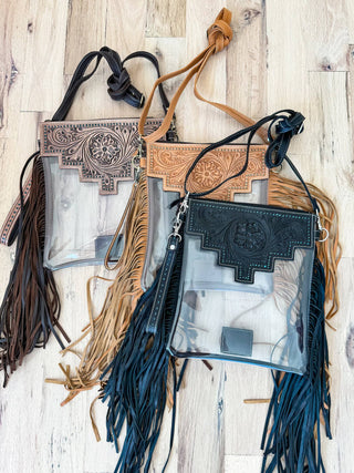 Shayne Large Hand Tooled Clear Crossbody Concert Bag