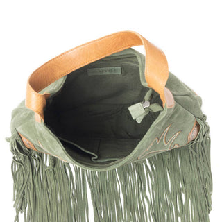 Sage Whisper Fringe Leather Bag in Pearl White