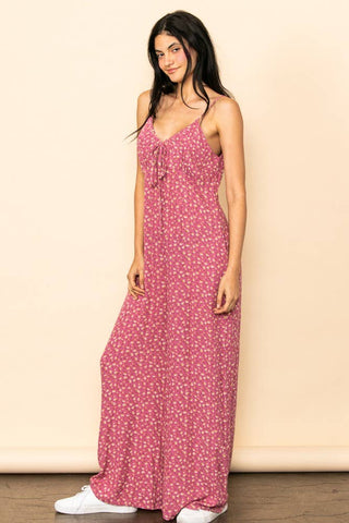 Vintage Tiny Floral Wide Leg Flowy Jumpsuit with Pockets
