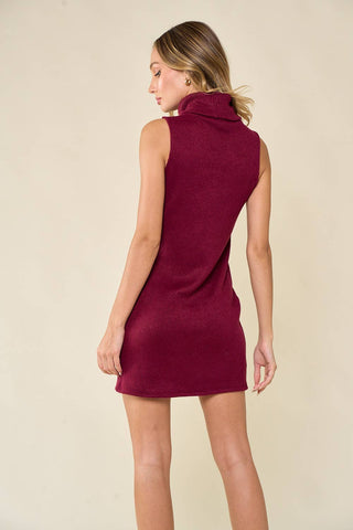 🍷 Wine Turtle Neck Dress – Sleek, Sleeveless, and Holiday-Ready