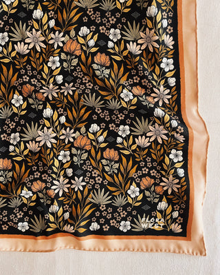 Midnight Garden Floral 100% Silk Bandana Scarf